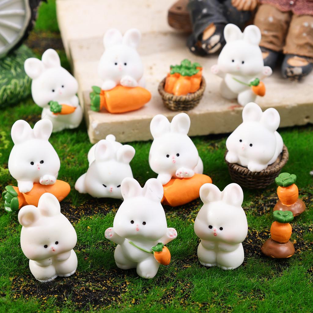 2/8pcs Cute Easter Rabbit Carrot Figurine Miniatures Kawaii Micro Home Desktop Fairy Garden Decoration DIY Ornaments Craft Gift