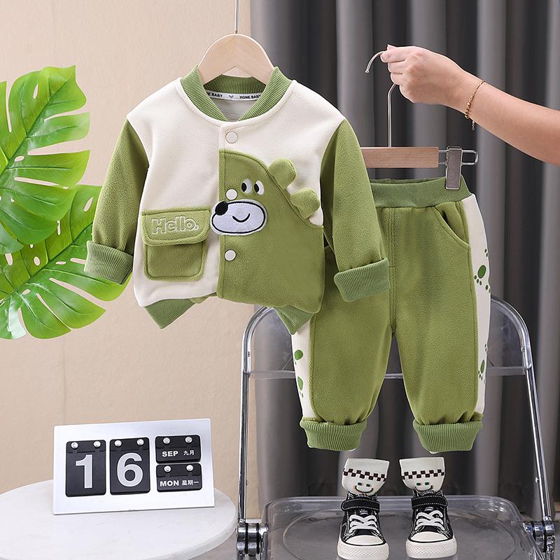 

Boys long sleeved 2-piece set, Cartoon cute plush suit for children aged 0-5, High-quality clothes for boys babies S зелёный