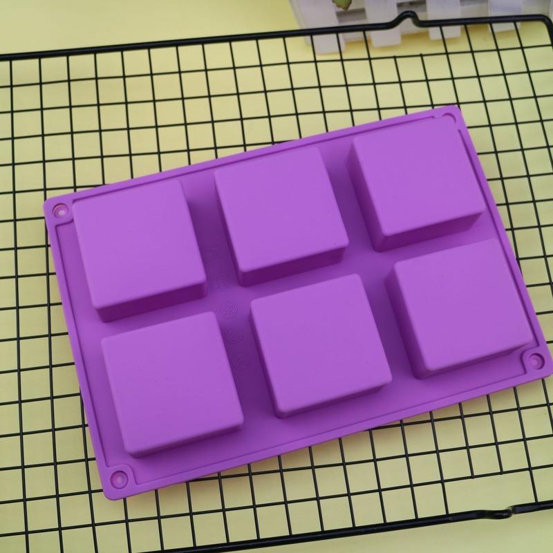 Handmade 6 Holes Lovely Square Silicone Soap Mold  Crafts Moulds Fondant Cake Baking Cooking Tools Bath Room Supplies