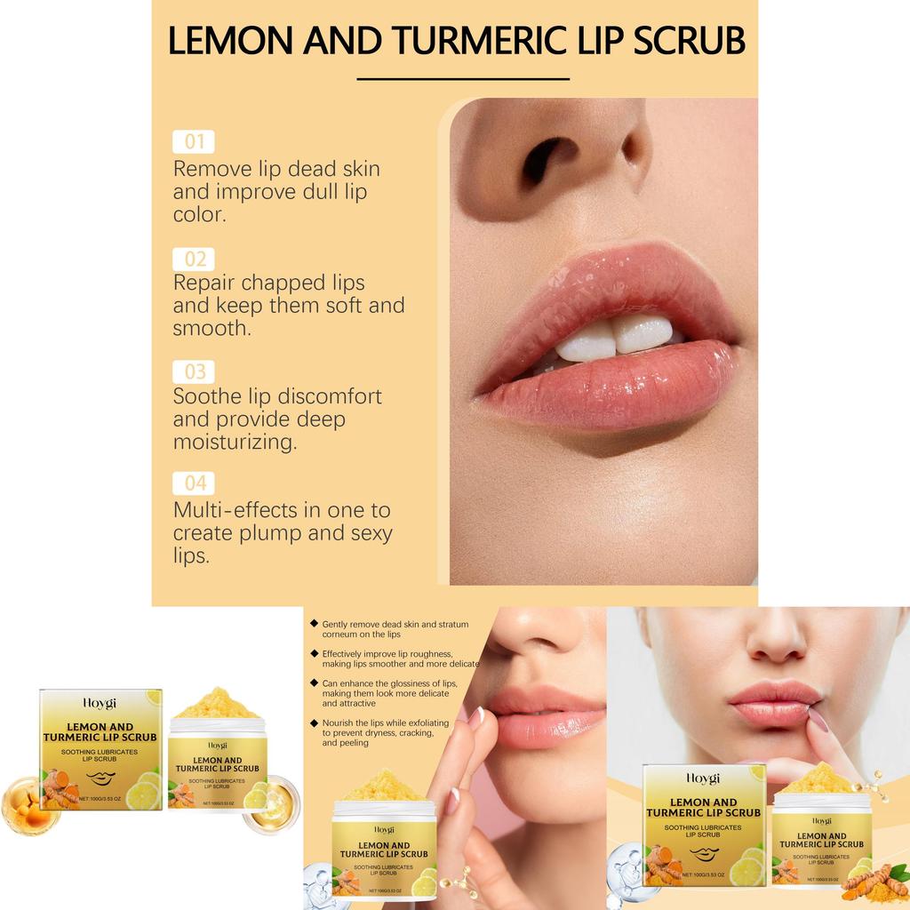 Hoygi Ginger Turmeric Lemon Lip Scrub Nourishing Hydrating Exfoliating Balm 100g For Soft Moist Lips