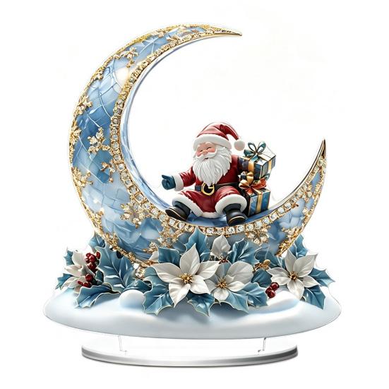 Festlicher Desktop-Schmuck für den Winter Weihnachten Acryl-Ornament, 2D Flaches verschneites Häuschen mit Sockel, Saisonal Detaillierter Druck Nikolaus Schneemann Tisch