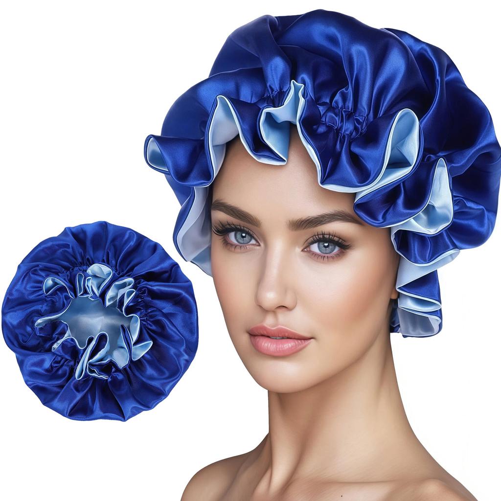 1pc Two Tone Satin Hat Silk Bonnet for Sleeping Satin Bonnets Double Layer Reversible Hair Cap Bonnet for Women Long Curly Braid