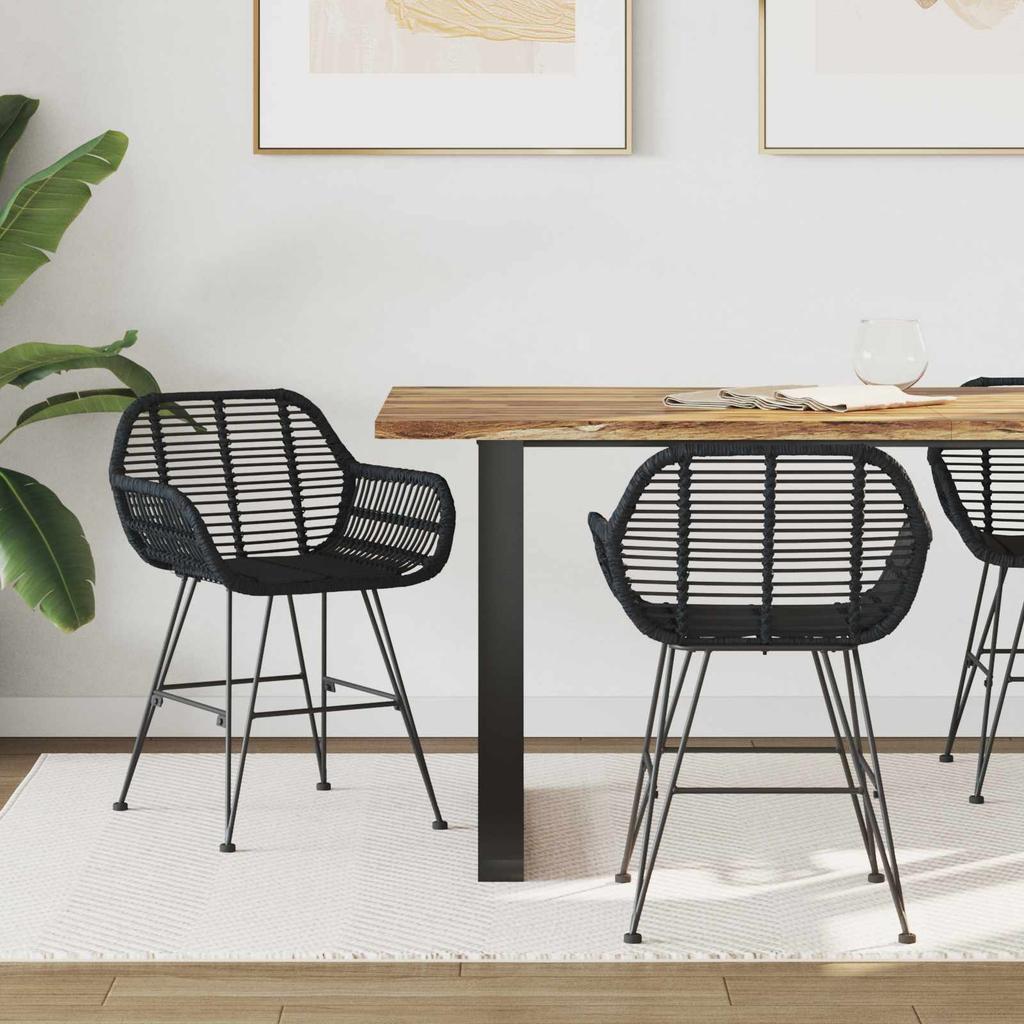 Dining Chair 2 Pcs Rattan and Iron Black 55 X 50 X 74 Cm
