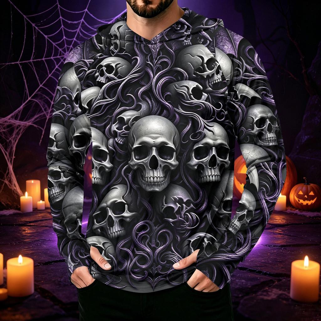 Men's Long Sleeve Hoodie Halloween Print Lightweight Pullover for Casual Wear
