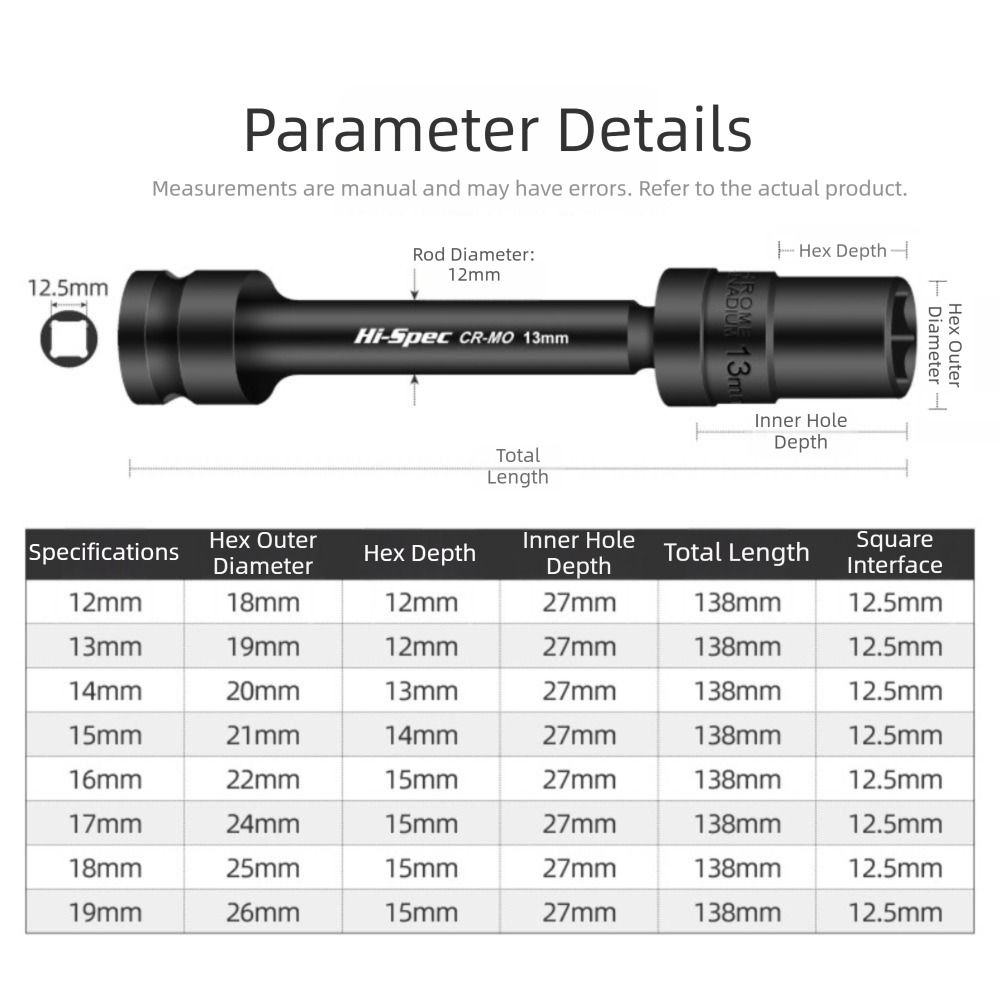 CR-MO Chromium Molybdenum Steel Swivel Socket Wrench 1/2" 12~19mm Hex Adapter Impact Socket Hand Tool High Hardness