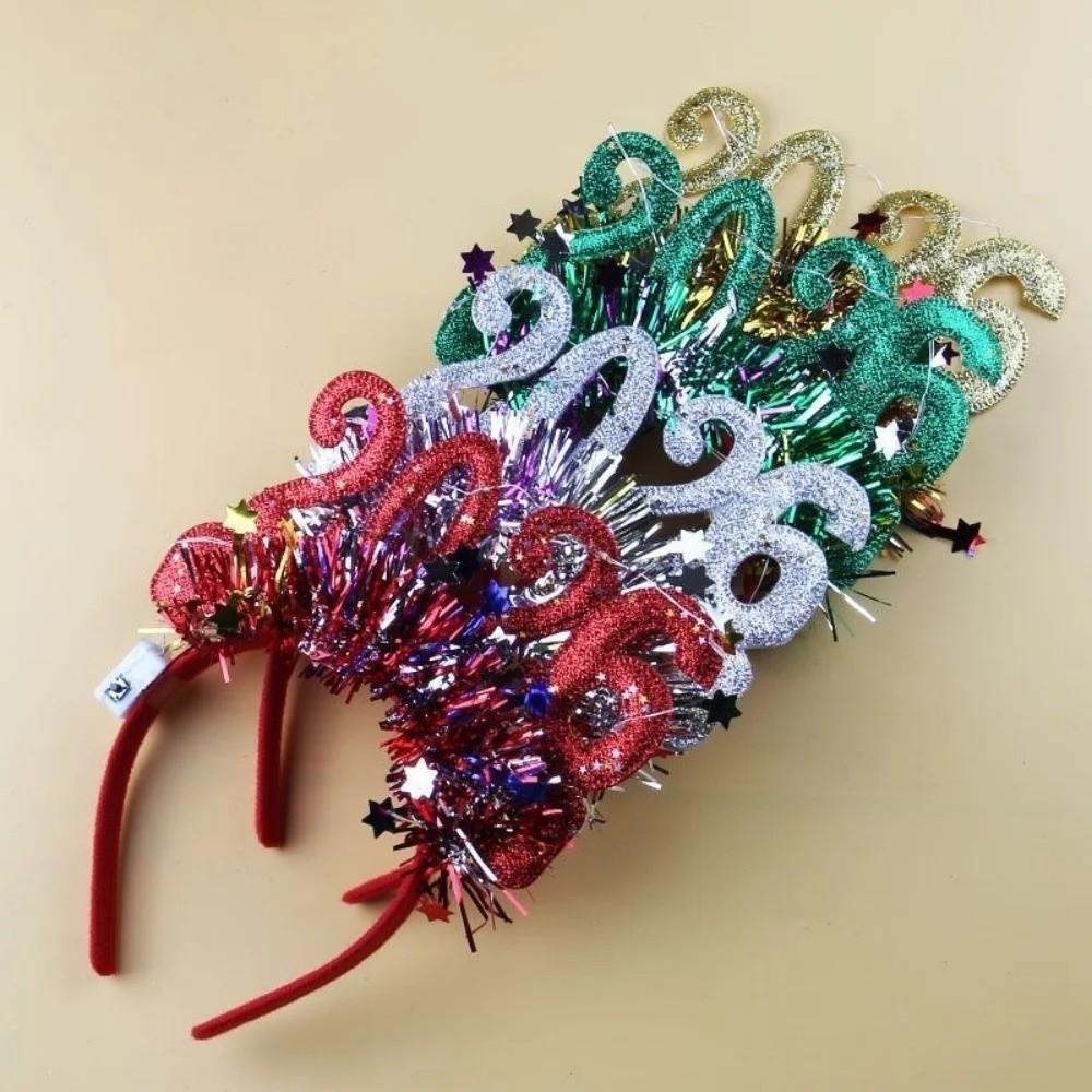 Cute LED Glow Hair Bands Sequin Glitter Hair Hoop 2026 Happy New Year Headband Men/Women/Kids
