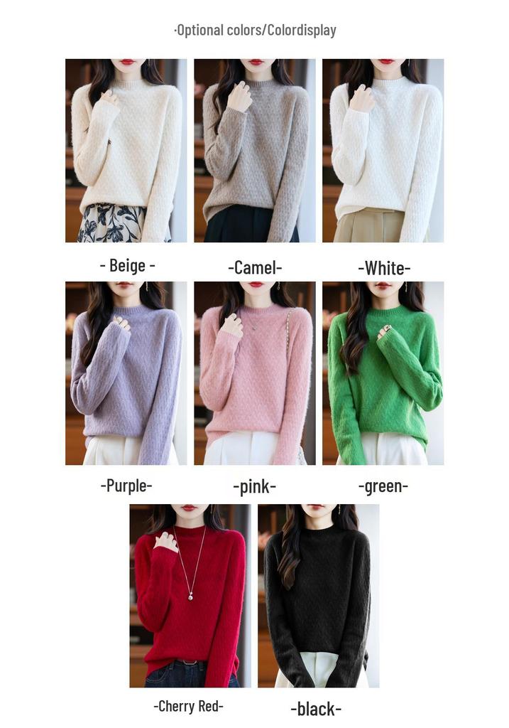 Women's 100% Pure Wool Wheat Ear Pattern Base Layer Top - Plus Size, Stylish Autumn/Winter 2025 Sweater