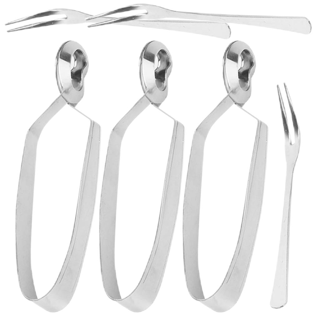 3 Sets Snails Clip Eating Tool Shellfish Tongs Stainless Steel Escargot Food Serving