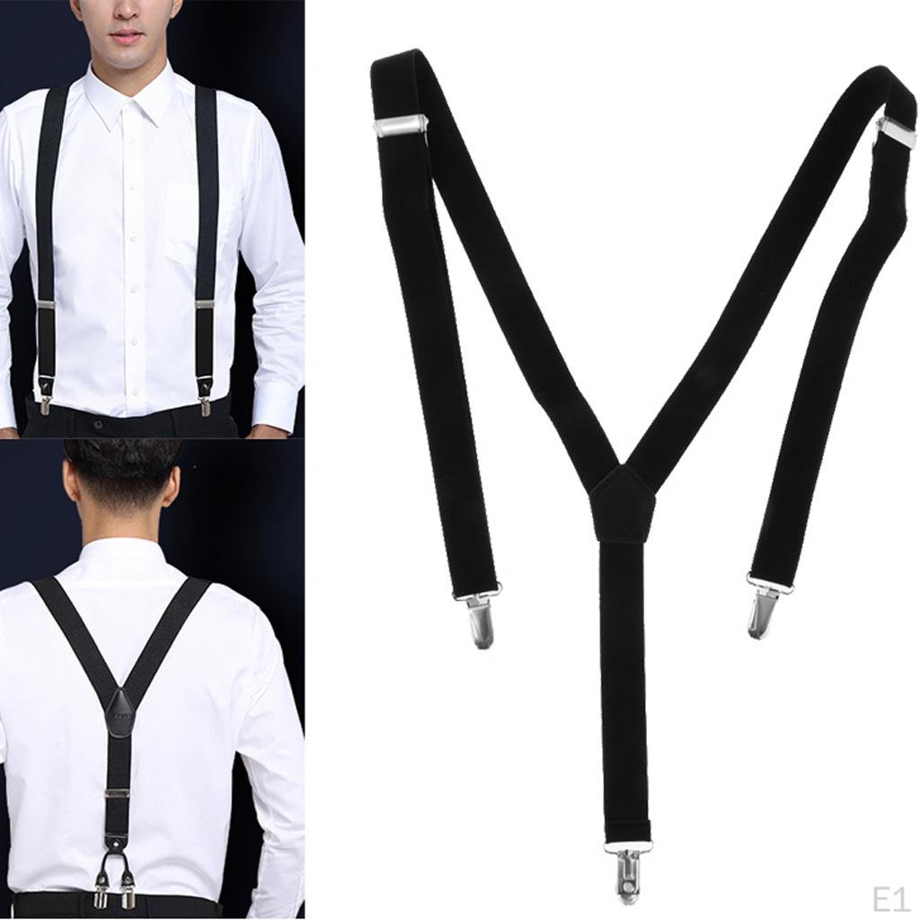 For Men 3 Clips Wide Y Back Elastic Suspenders Strong Metal