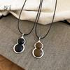 Long Adjustable Black Color Rope Sweater Chain Chinese Style PU Leather Metal Bottle Gourd Pendant Necklaces for Women
