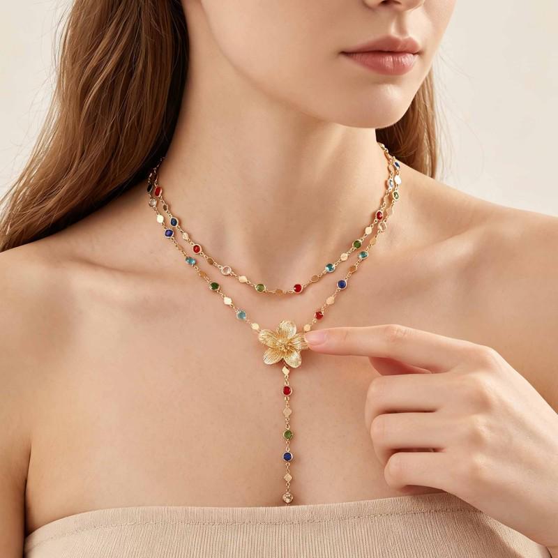 Elegant French Layered Flower Tassel Clavicle Necklace Set