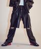 Disco Donut Elastic Waist Half-Cut Long Pants_Leather Black