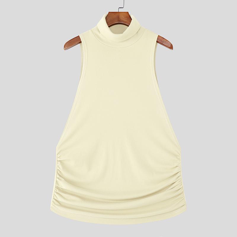 INCERUN Men High Neck Sleeveless Cutout Side Casual Loose Knitted Tank Tops