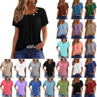 Summer Tops For Women Solid Color For Women O-Collar Short Sleeve Comfy Womens Tops Tshirtss