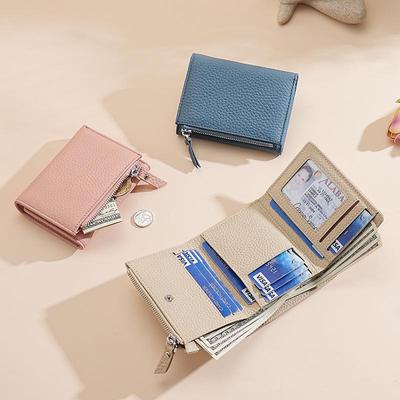 Women's Genuine Leather RFID Wallet & Card Holder with Zippered Coin Bag, Multifunctional Cowhide Design.
