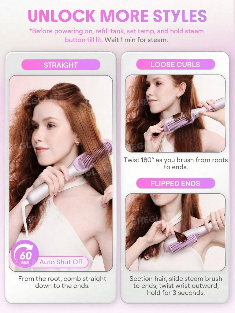 Sheglam Steam Straightening Brush: Achieve Smooth, Straight Hair In 8 Minutes, Nourish and Reduce Frizz