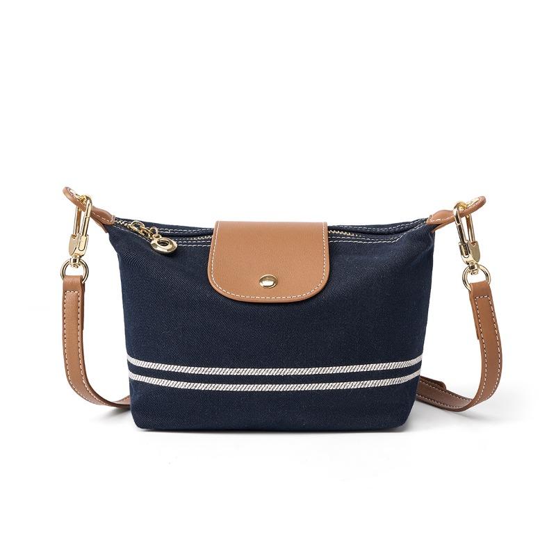 Striped denim literary shoulder crossbody lazy style canvas bag niche commuter handbag