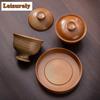 110 ml Retro Old Rock Clay glasierter Gaiwan Japanische Grobkeramik Teeterrine Teebereiter Deckelschale Chinesisches Kung Fu Teeservice Kunsthandwerk
