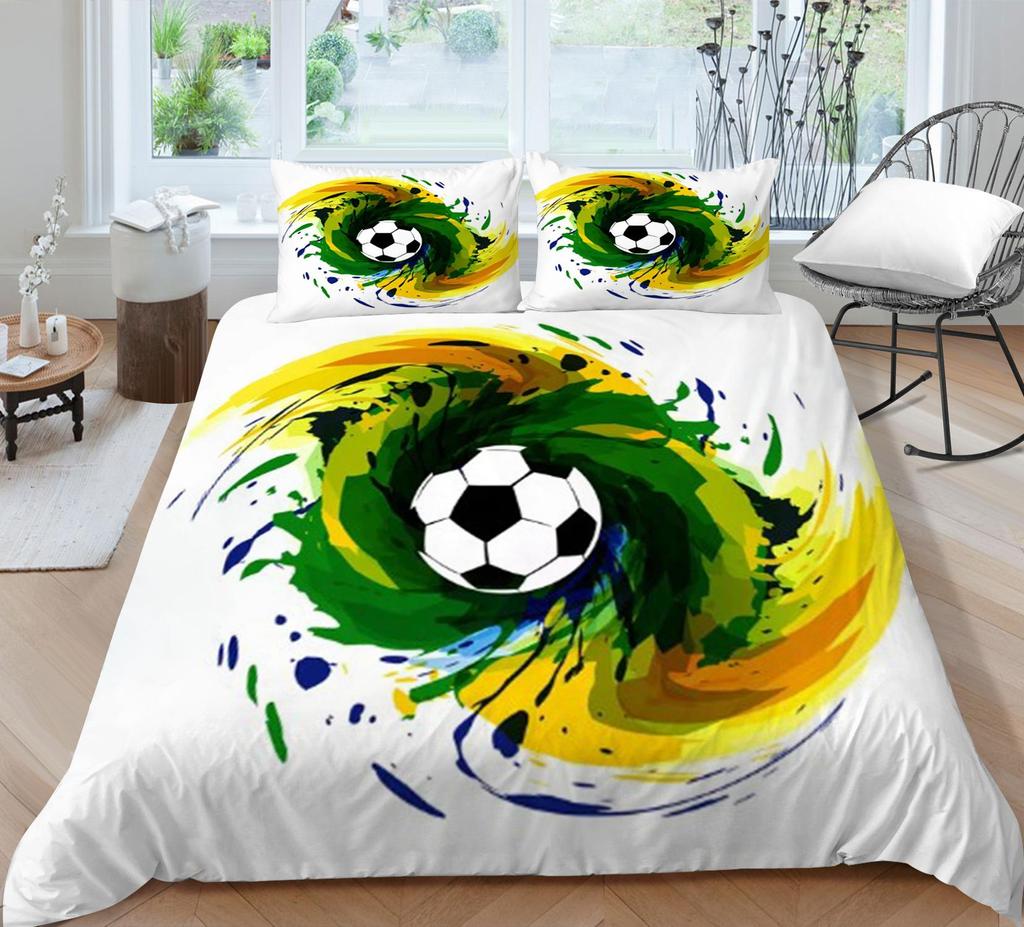 Copripiumino da calcio, Federa, Biancheria da letto, Copripiumino per camera da letto, Set per letto matrimoniale full size, 2/3 pezzi in morbido tessuto in microfibra per la casa