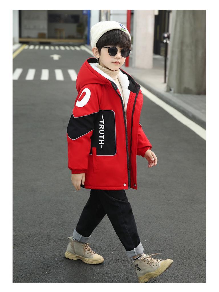 Boys' Trendy Fleece-Lined Winter Parka 2025: Thick Cotton-Blend Jacket