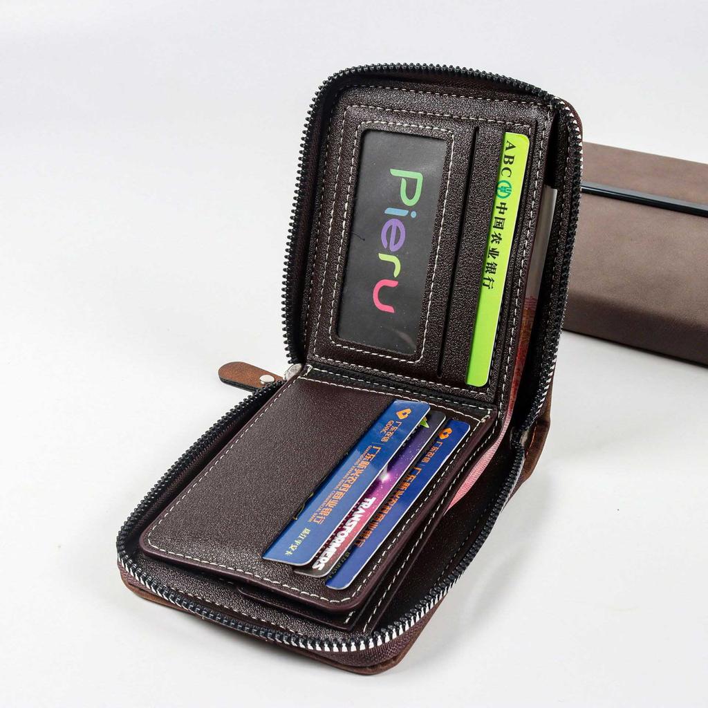 Retro Leder Reißverschluss Geldbörse Herren Horizontaler Mehrschlitz-Kartenhalter Multifunktionaler Business Geldclip Männliche Münzbörse Clutch