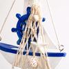 Coastal Wind Chimes with Blue and White Sailboats, Carving and Painted Detail, and Metal Tube, Star Pendants for Entryway Decors