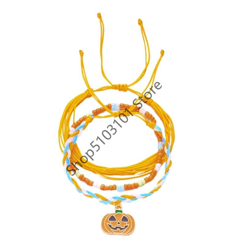 

X6HE Festive Halloween Jewelry Colorful Beaded Bracelet Pumpkin Specters Decors Multilayer Strands Stretchable Party Accessory