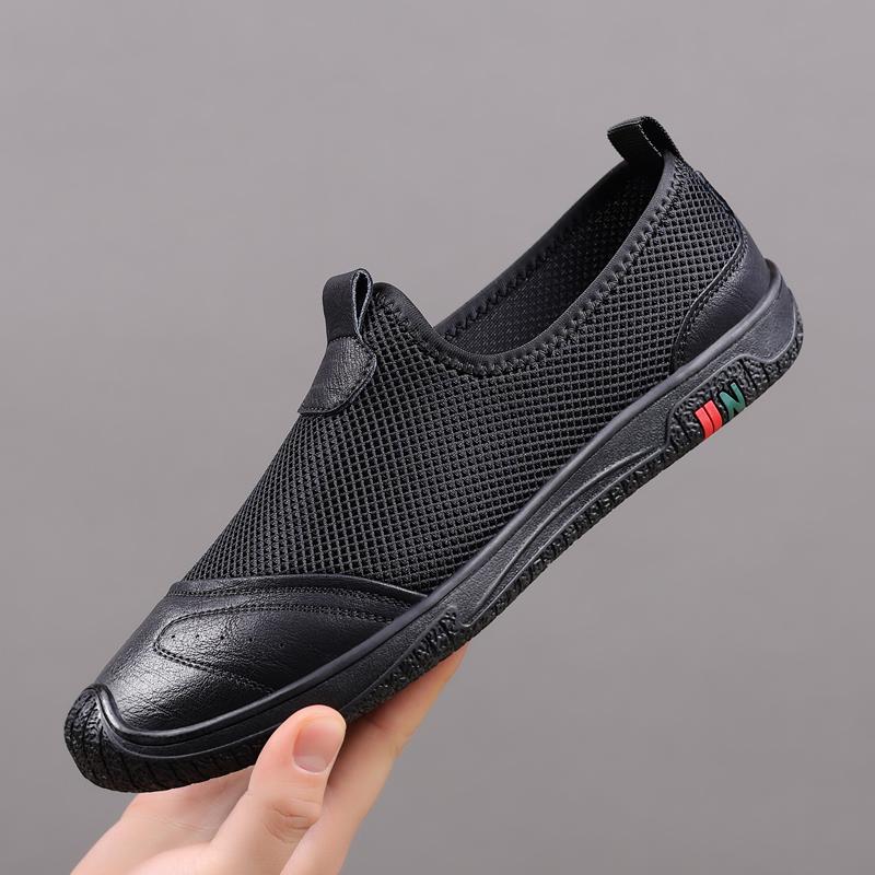 Fashion Breathable Men's Walking Shoes Summer New Knitted Casual Shoes Soft Comfort Mesh Shoes Lightweight Simple Slip on Flats Sneakers
