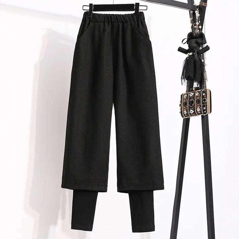Hosen für Damen Elastische Hohe Taille Lange Hosen Übergröße Verdickt Dehnbar Vielseitig Lässig Weitbeinige Hosen