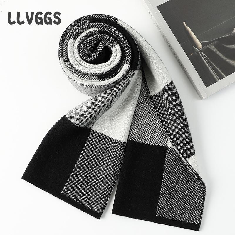 

Long men s scarves with cashmere, business fashion and simple plaid to keep warm, autumn and winter, middle-aged 2025 people 180cm Темно-синій