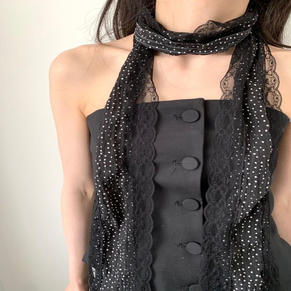 Polka Dot Long Slim Neckerchief Long Slim Spring Summer Scarf Fashion Lace Scarf Women