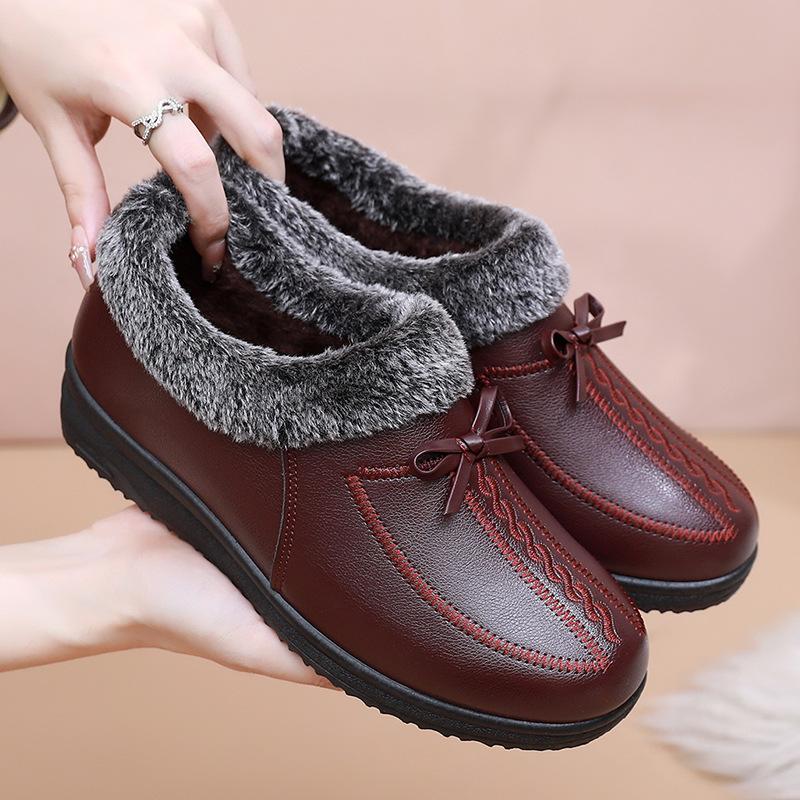 Shoes winter velvet cotton shoes women's winter leather shoes soft sole warm middle-aged non-slip elderly shoes middle-aged