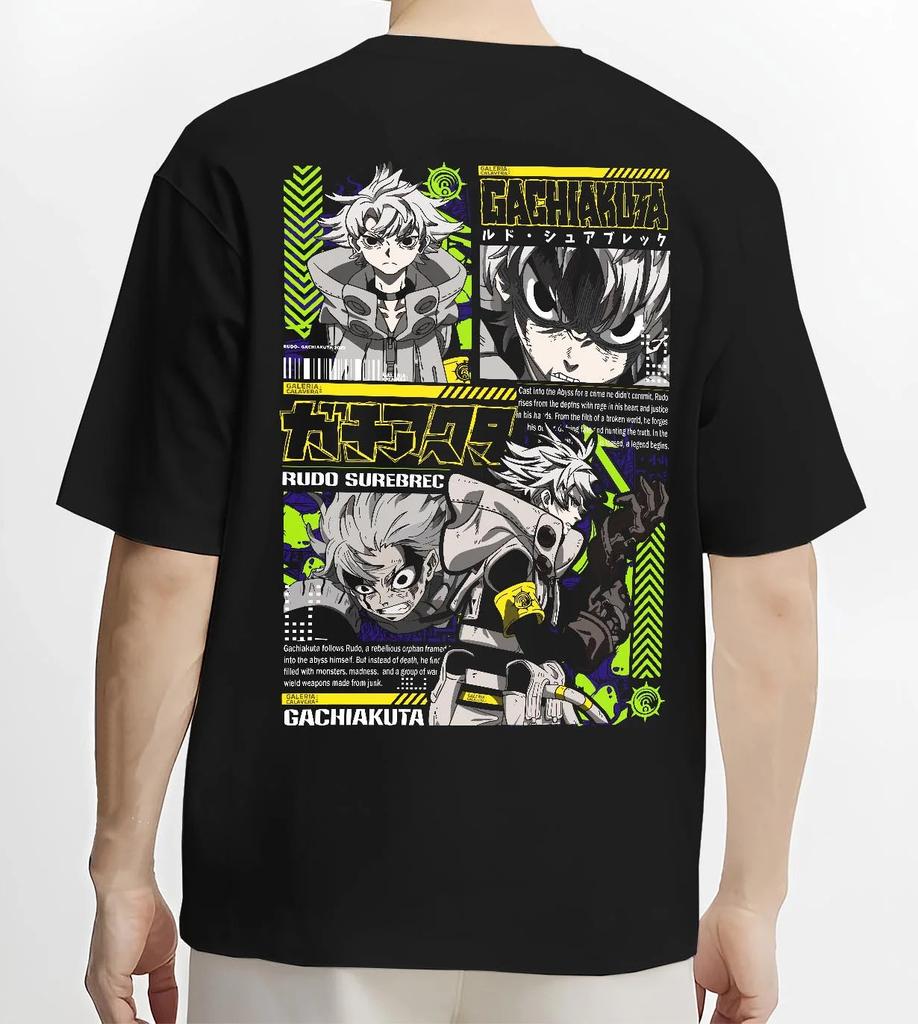 Men's T-shirt Gachiakuta Back Print Cotton Men Oversized Hip Hop Anime Short Sleeve Streetwear Male Clothing High Quality Short Sleeves