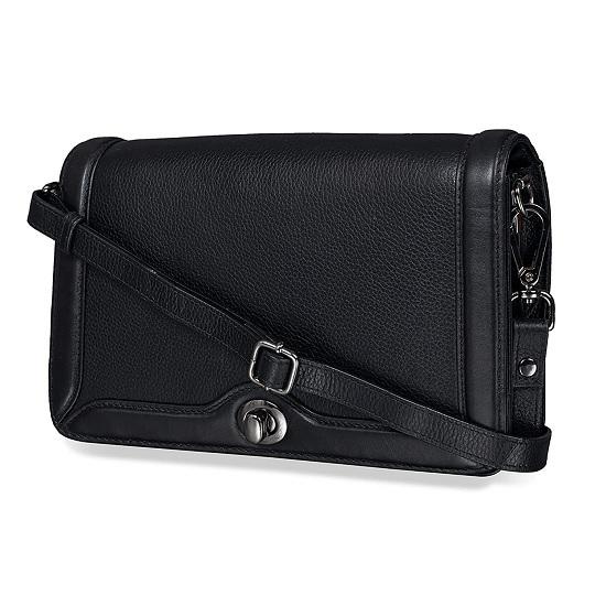 Noora Black Leather Crossbody Sling Bag for Girls and Women & Flap closure with Adjustable Straps