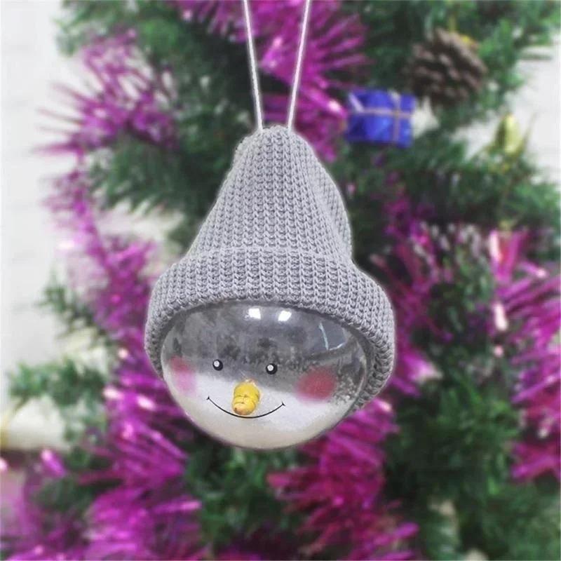 Christmas Snowman Transparent Ball with Knitted Hat Christmas Tree Home Decor Women Creative Gifts Xmas Home Party Decor