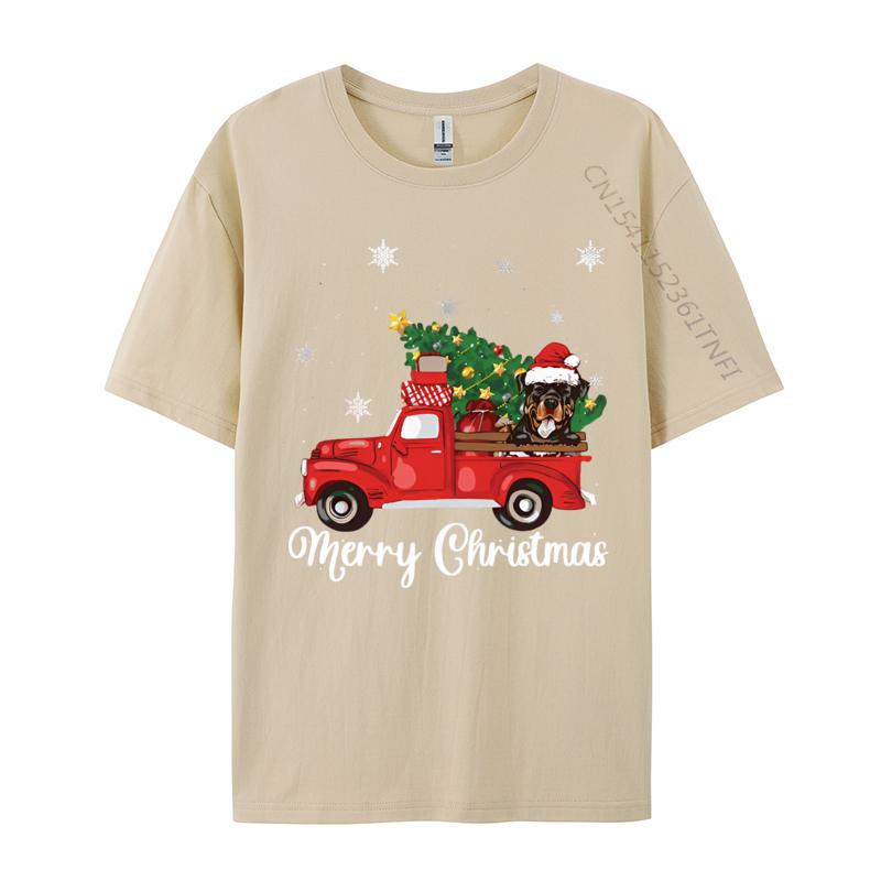 Rottweiler Dog Riding Red Truck Christmas Tshirt Novelty Tee Shirts Vintage Cotton Tops Tee Graphic T Shirts Men Cotton