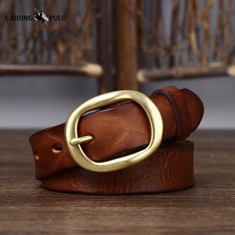 Retro Plisovaný Trendy Pásek s Měděnou Sponou pro Ženy Pravá Kůže První Vrstva Čistá Hovězí Kůže Všestranný Džínový Pás