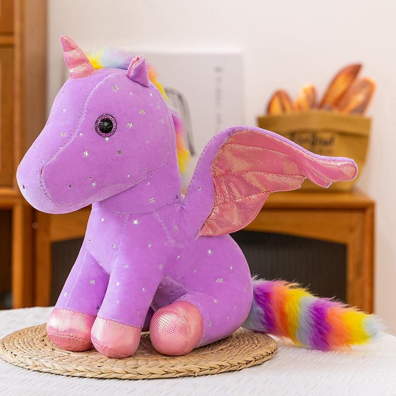 

Colorful unicorn plush toy cute rainbow pony doll children accompany pillow 30 cm 0.3kg фиолетовый
