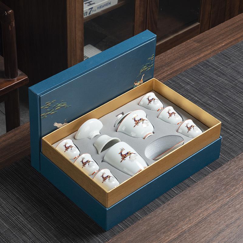 Kung Fu tea set commercial blue and white porcelain simple teacup ceramic tea cover bowl gift box business gift