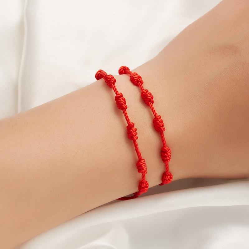 2 Pieces Summer String Bracelets Red Bracelet Red Cord Bracelet Adjustable Kabbalah Red Knots String Bracelet Amulet
