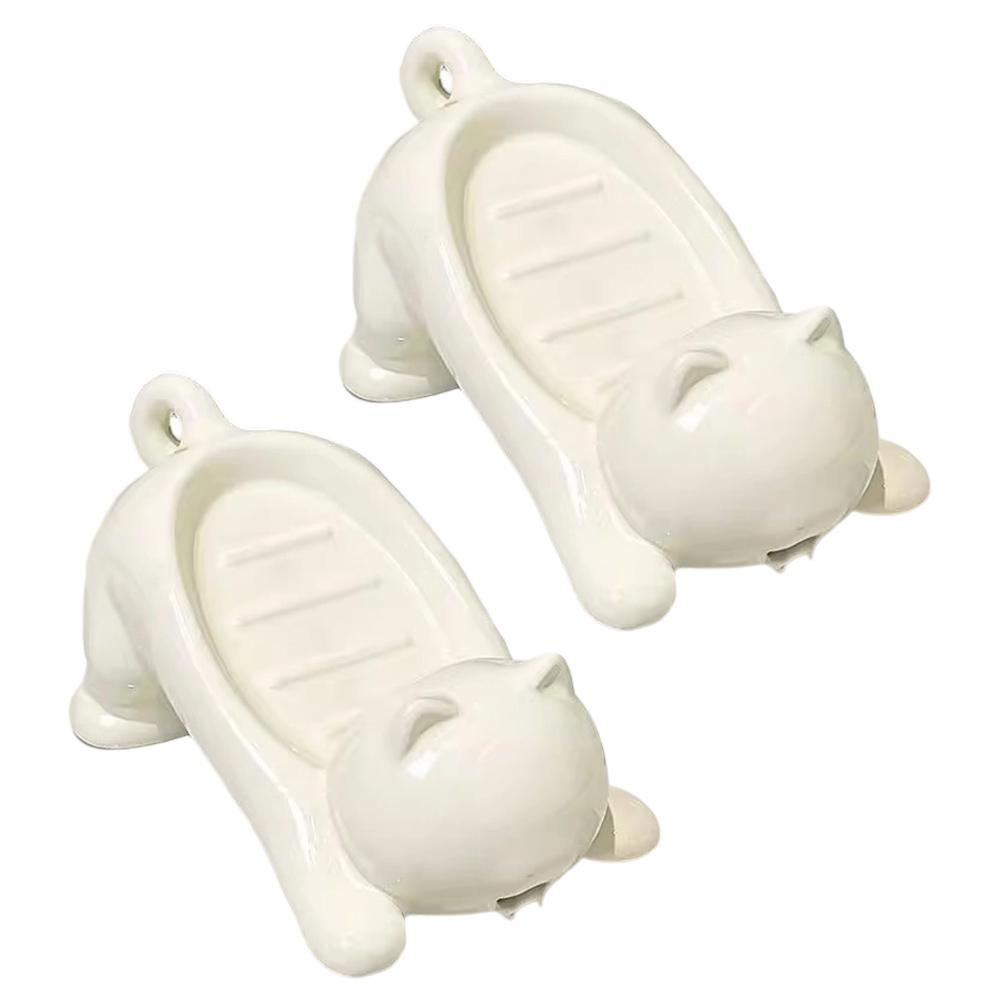 

White Drainage Soap Dish Drainage Soap Dish Container Cat Design Toilet Soap Dish Drainage Feature Easy To Clean