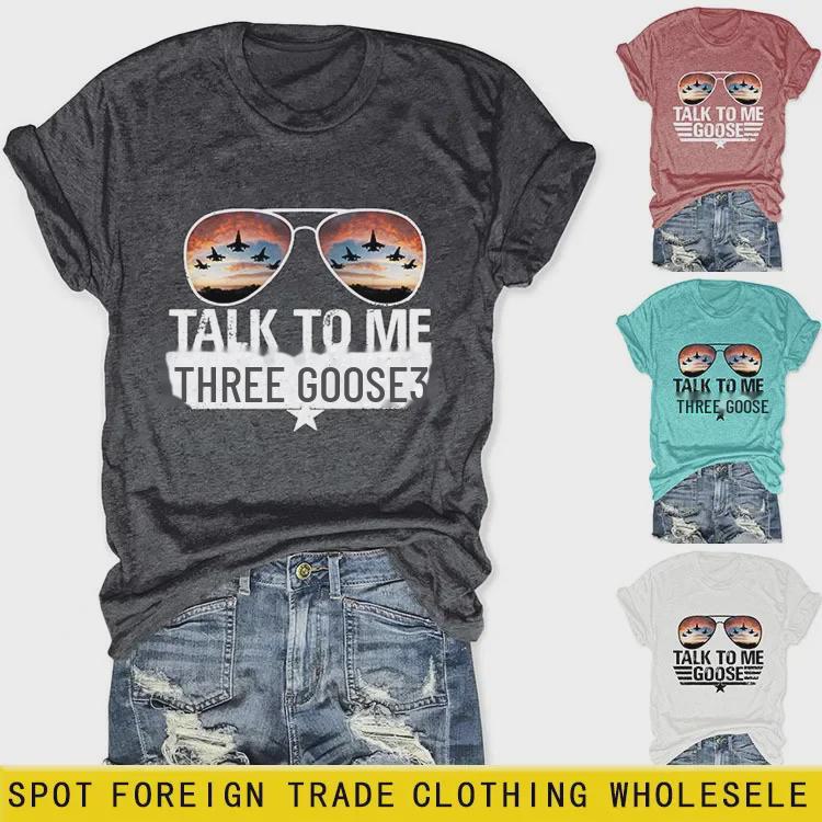 

Talk to Me Goose Letter Print Summer Short-Sleeve T-Shirt XL