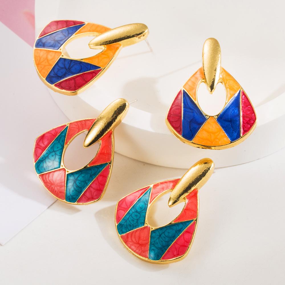 Turquoise Enamel Drip Alloy Earrings with S925 Silver Needle - Elegant Socialite Banquet Studs