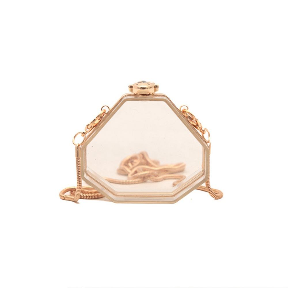 with Chain Strap Transparent Shoulder Bag Gold Lock Buckle Small Clutch Purse  Evening