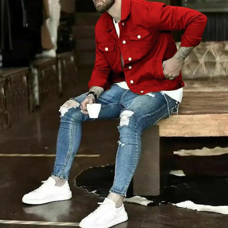 Clothing Red Jean Jacket For Men Red Denim Mens Jacket Top