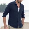 Camisa informal de algodón de manga larga de color liso para hombre de estilo europeo y americano - Envío gratuito