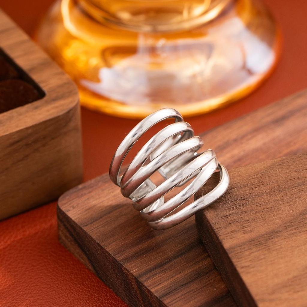 Stainless Steel Adjustable Open Ring - Colorfast Titanium Jewelry