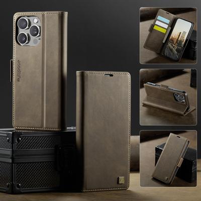 Carteira de Telefone de Couro de Vaca Retro de Luxo com Suporte para Livro para iPhone 17 16 15 Pro Max Samsung S25 S24 Ultra Redmi Note 14 13 Slots Magnéticos para Cartão Capa Flip
