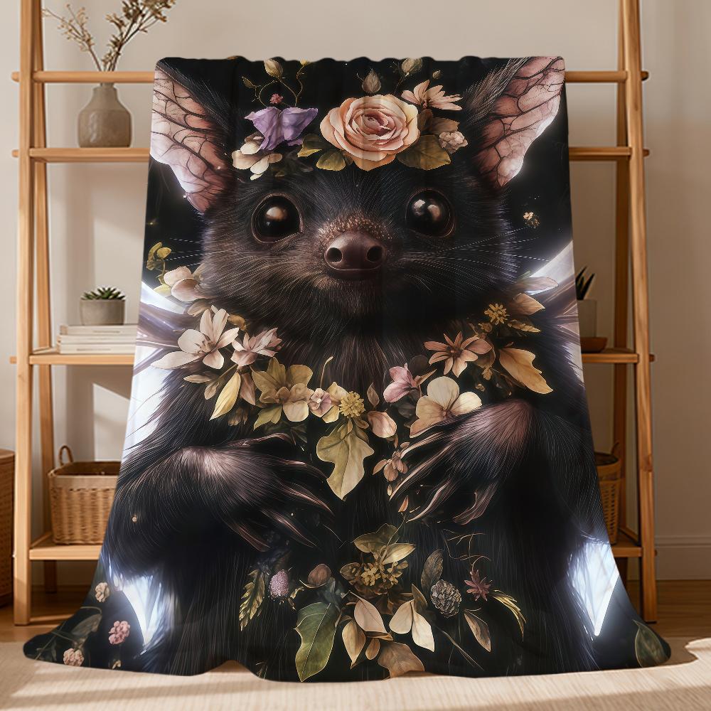 vintage dark-themed bats and flower Flannel soft warm plush blanket sofa living room pet hogar bedroom gift home Car portable