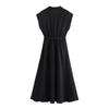 Women's Lapel Sleeveless Maxi Dress Loose Fit High Rise Linen Blend Shirt Dress With Matching Belt